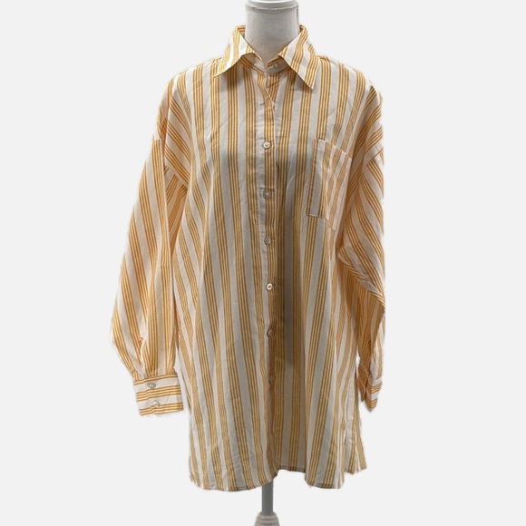 Charlie Holiday Linen & Cotton Striped Long Sleeve Button Front Shirt NWOT- Sz 4 - Picture 1 of 7